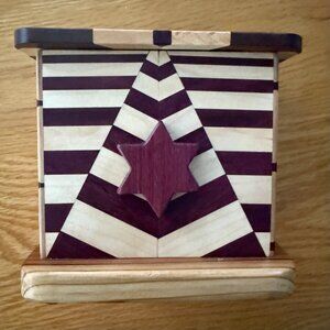 Tzedaka Charity Box Hand Crafted Mixed Hardwoods Star of David Judaica